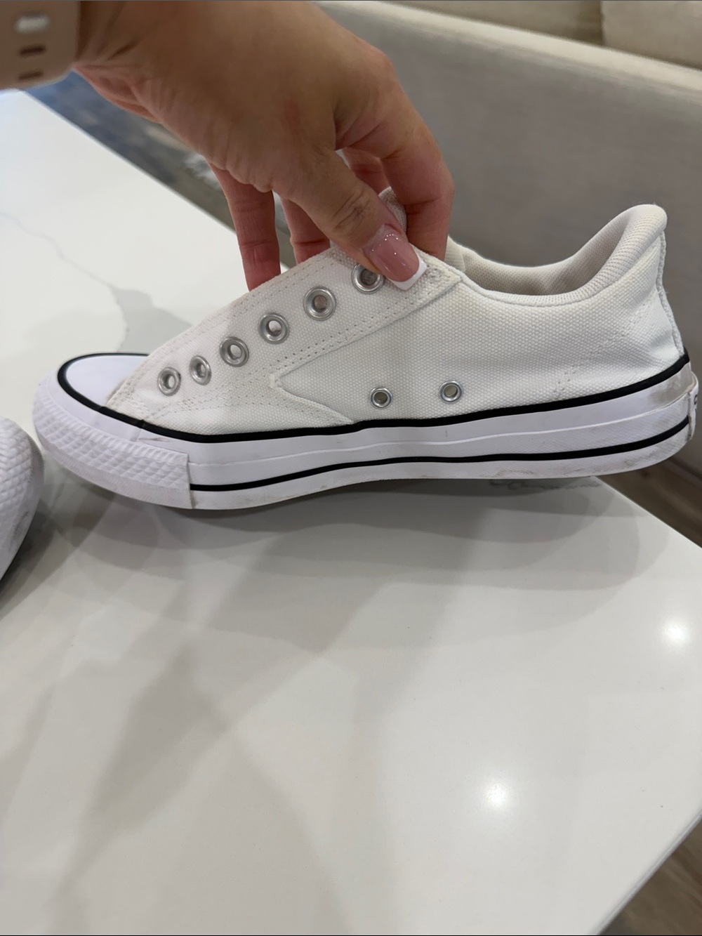 Converse White Low-Top Slip-On Canvas Sneakers with Black Trim - Picture 9 of 10